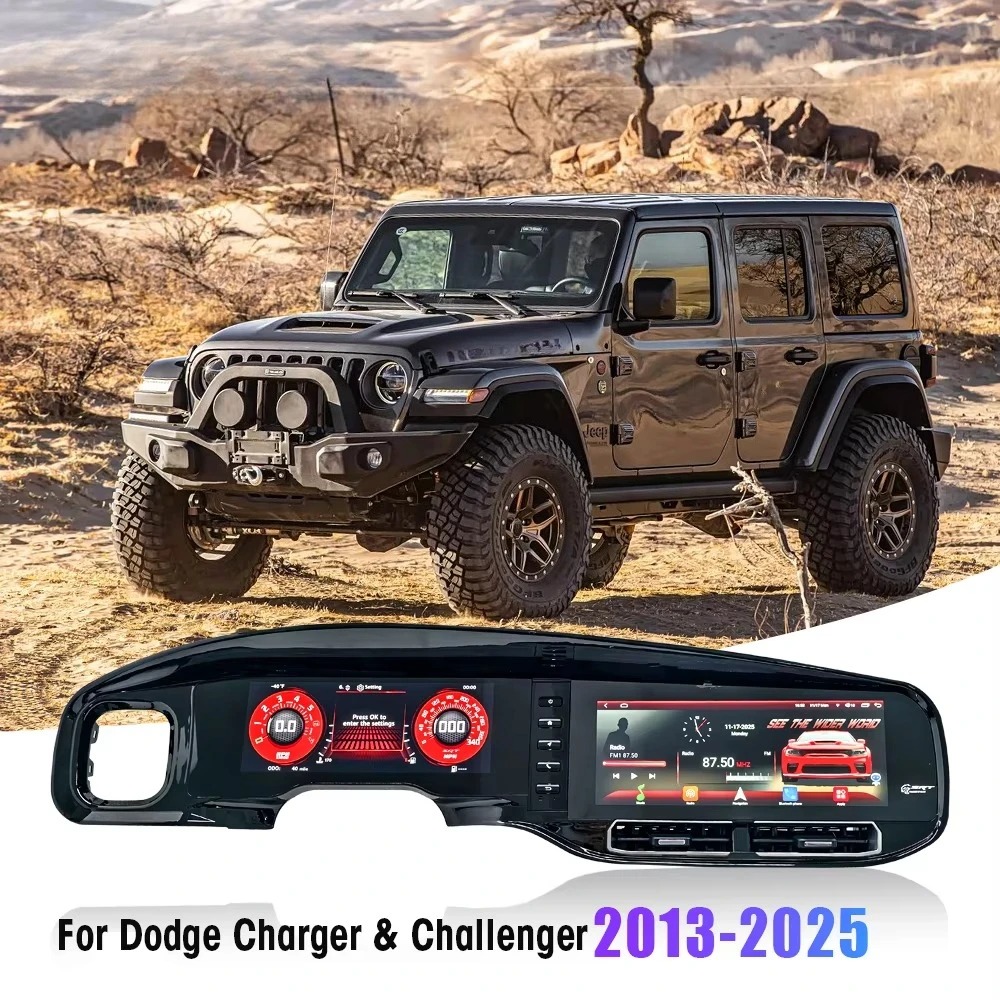 24   Dual Screen Android Car DVD Player Digital Instrument Cluster for Dod-ge Challenger Hellcat & Charger 2013-2025 Dashboard